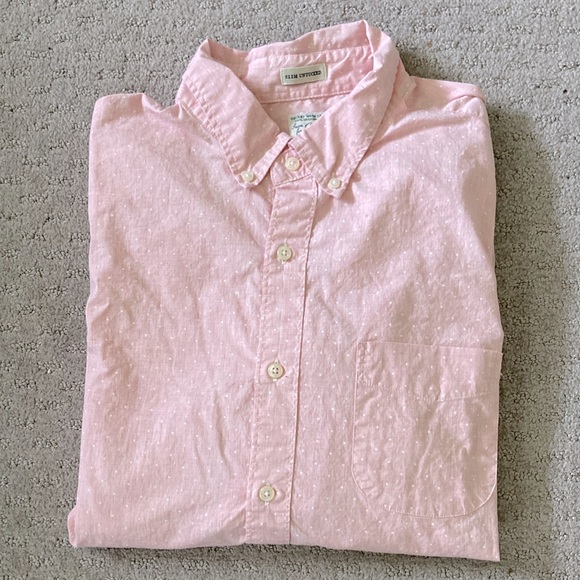 J. CREW organic pink polka-dot Slim Untucked shirt, Large. - Picture 1 of 11